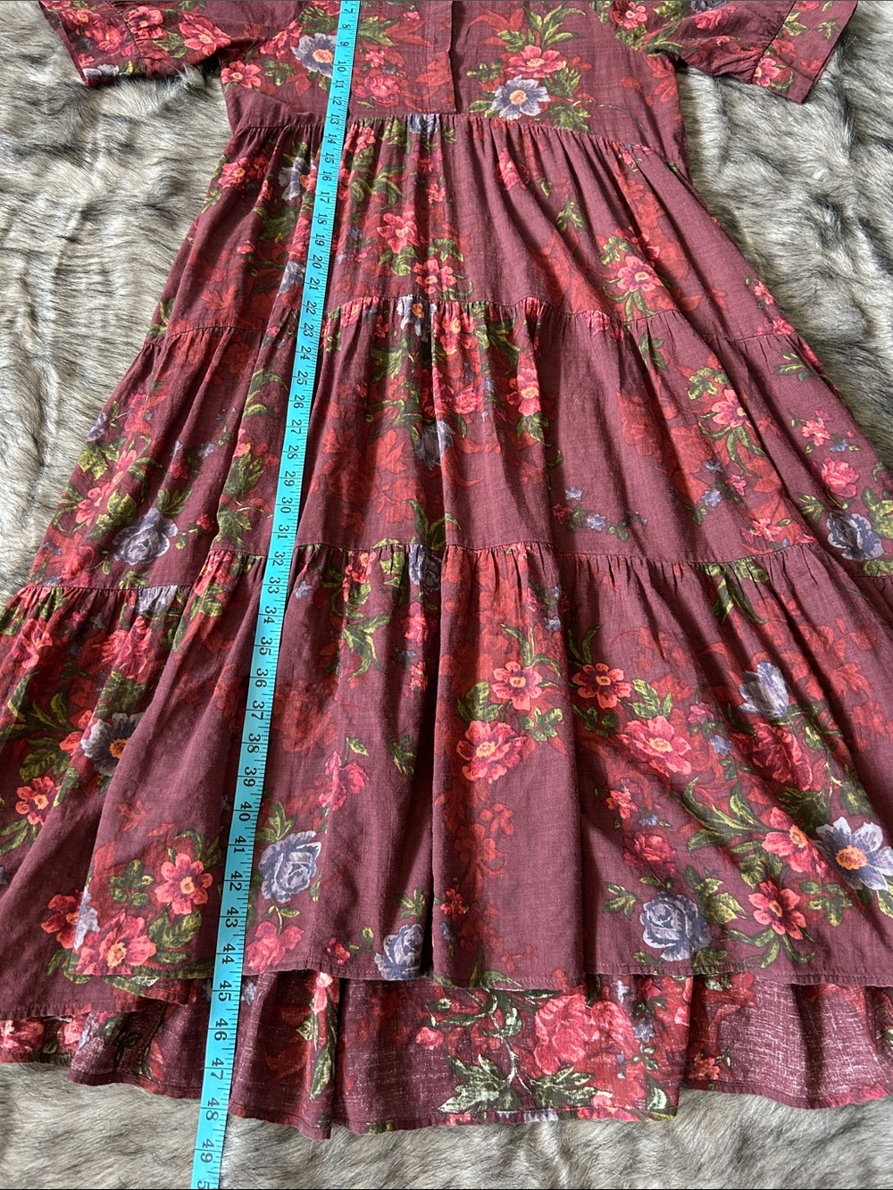 Natural Life Rebecca Burgundy Floral Tiered Boho Maxi Dress Size Small - Picture 8 of 9